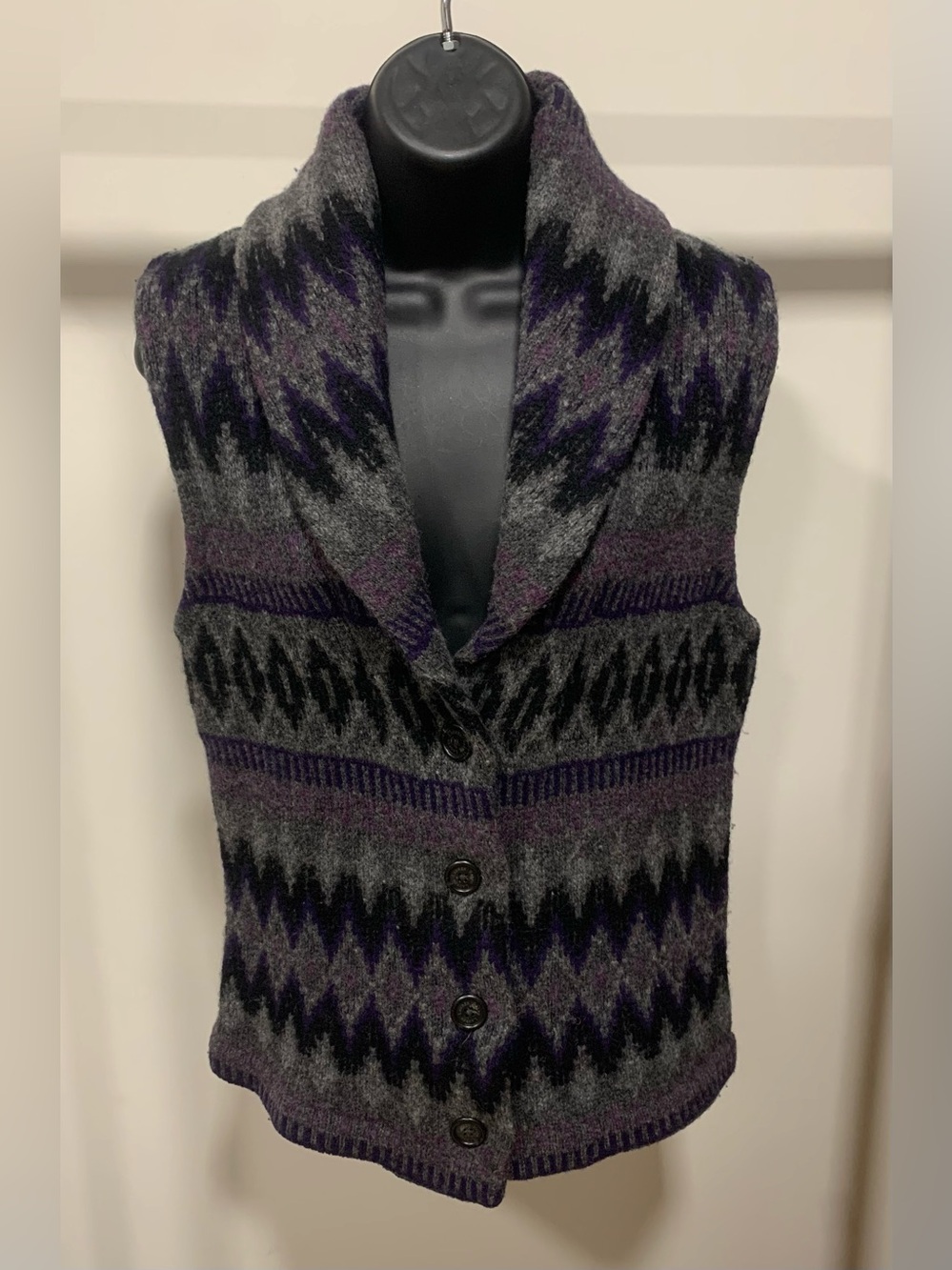 Ralph Lauren 100% Wool Shawl Collar Western Aztec Vest Fair Isle Womens S